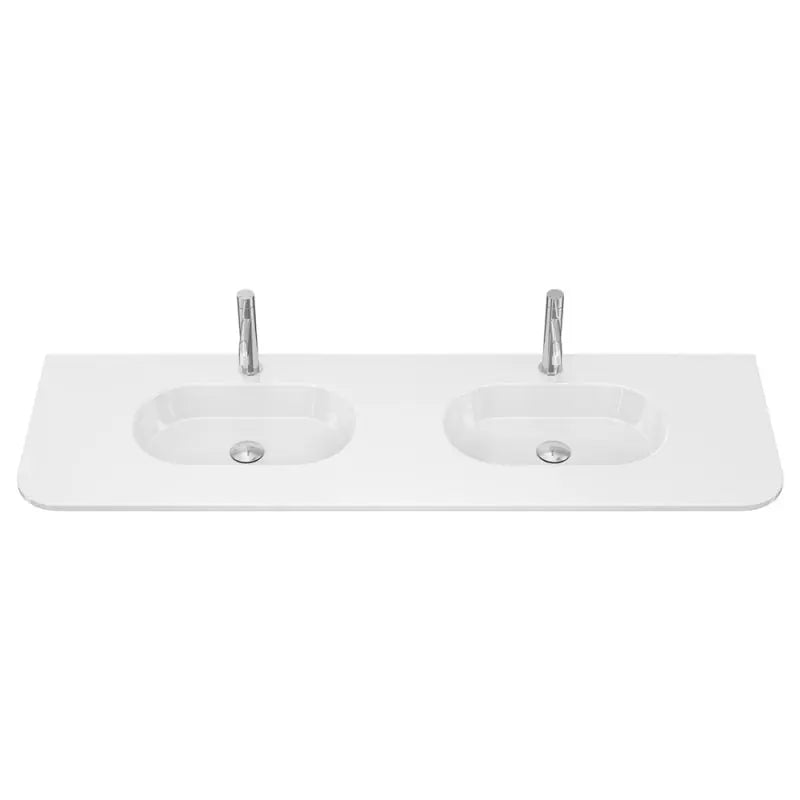 Lola Gloss Full Depth Curved Ceramic Basin Top Double Bowl 1500mm 1TH fienza
