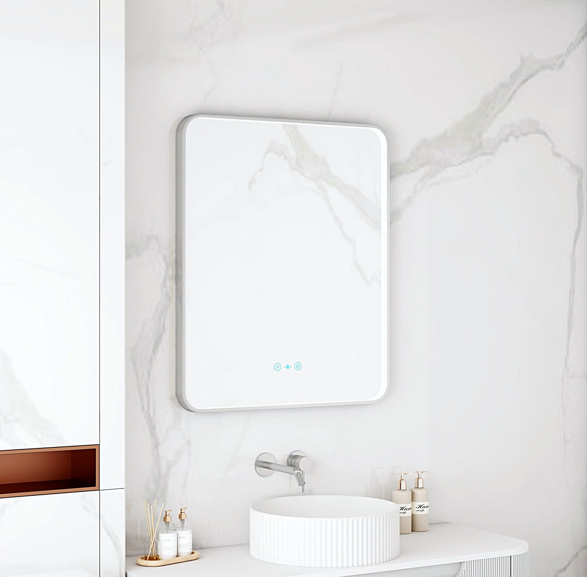 Maia 600×750 / 750×900 / 1200×750mm LED Rectangular Mirror – Brushed Nickel Frame mercioaustralia