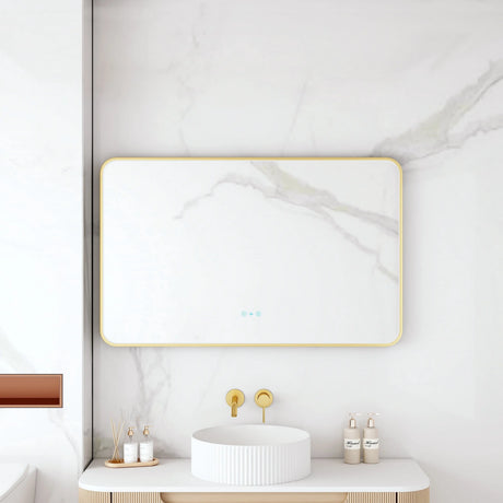 Maia 600×750 / 750×900 / 1200×750mm LED Rectangular Mirror – Brushed Gold Frame mercioaustralia