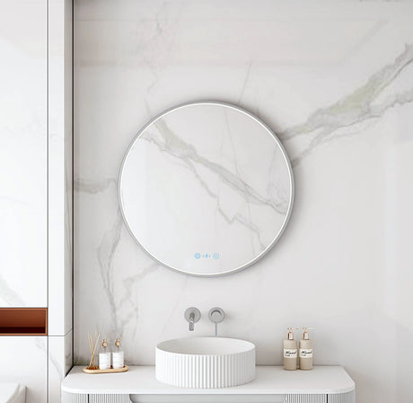 Maia 600/750/900mm LED Round Mirror – Brushed Nickel Frame mercioaustralia