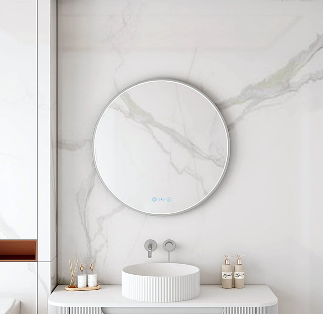 Maia 600/750/900mm LED Round Mirror – Brushed Nickel Frame mercioaustralia
