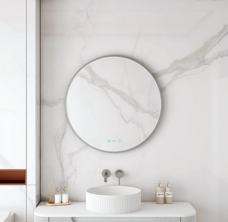 Maia 600/750/900mm LED Round Mirror – Gun Metal Frame mercioaustralia