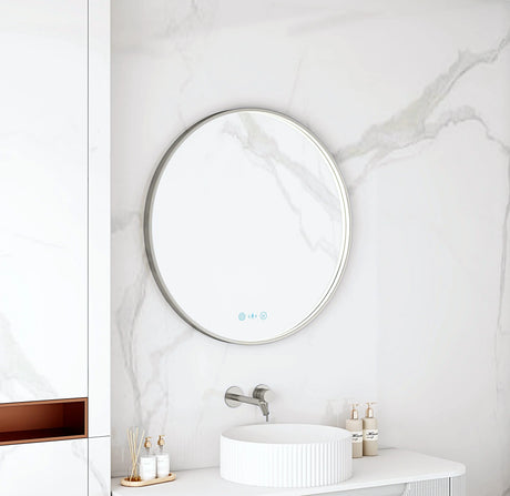 Maia 600/750/900mm LED Round Mirror – Gun Metal Frame mercioaustralia