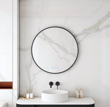 Maia 600/750/900mm LED Round Mirror – Matt Black Frame mercioaustralia