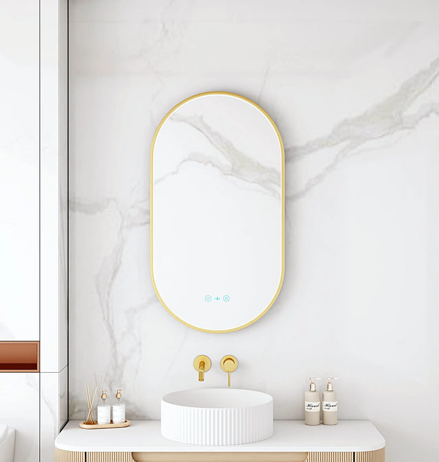 Maia 500×900mm LED Oval Mirror – Brushed Gold Frame mercioaustralia
