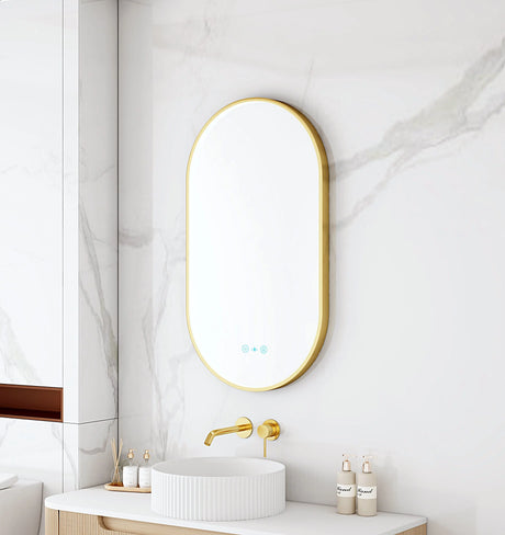 Maia 500×900mm LED Oval Mirror – Brushed Gold Frame mercioaustralia