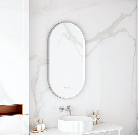Maia 500×900mm LED Oval Mirror – Brushed Nickel Frame mercioaustralia