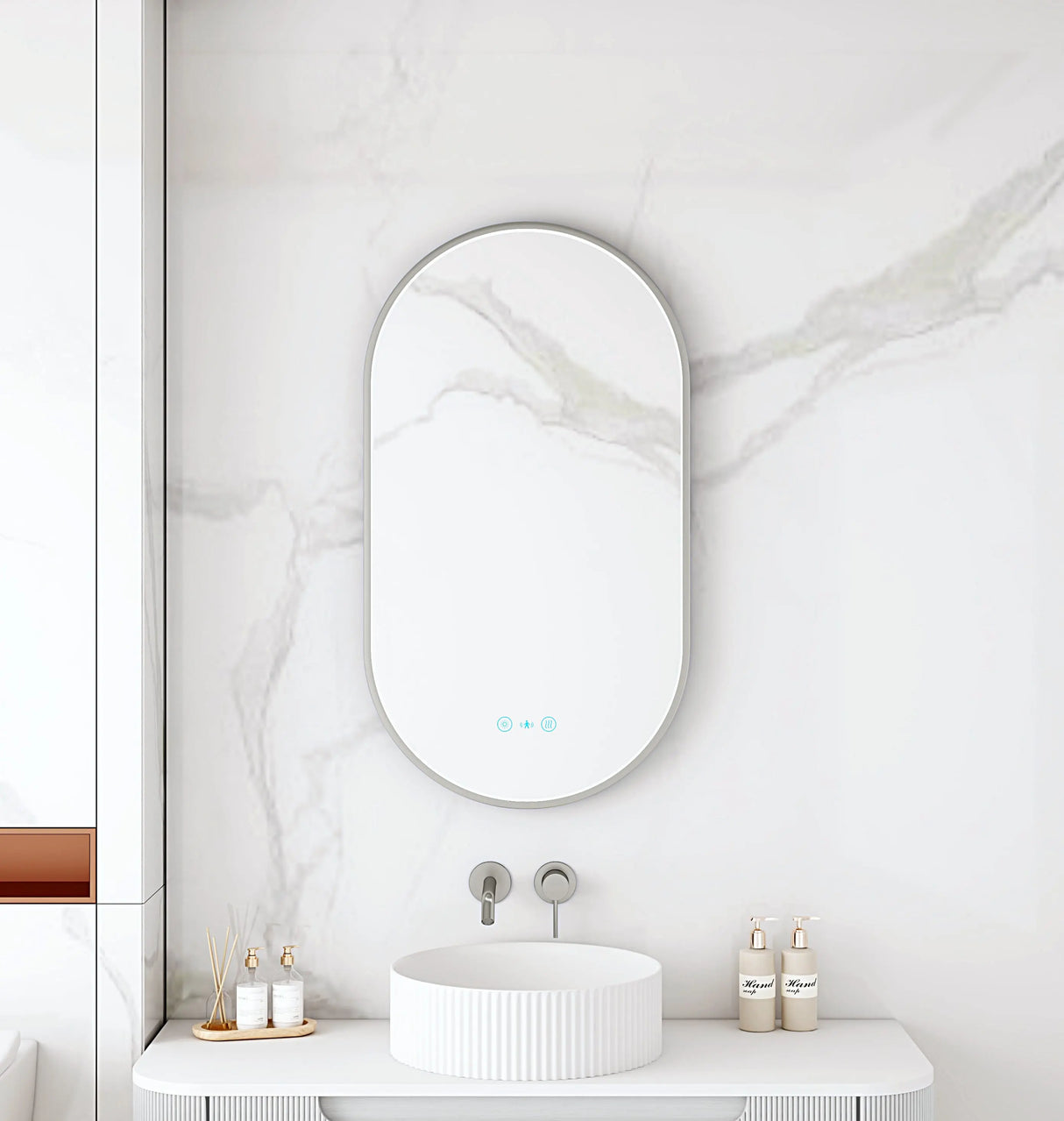 Maia 500×900mm LED Oval Mirror – Gun Metal Frame mercioaustralia