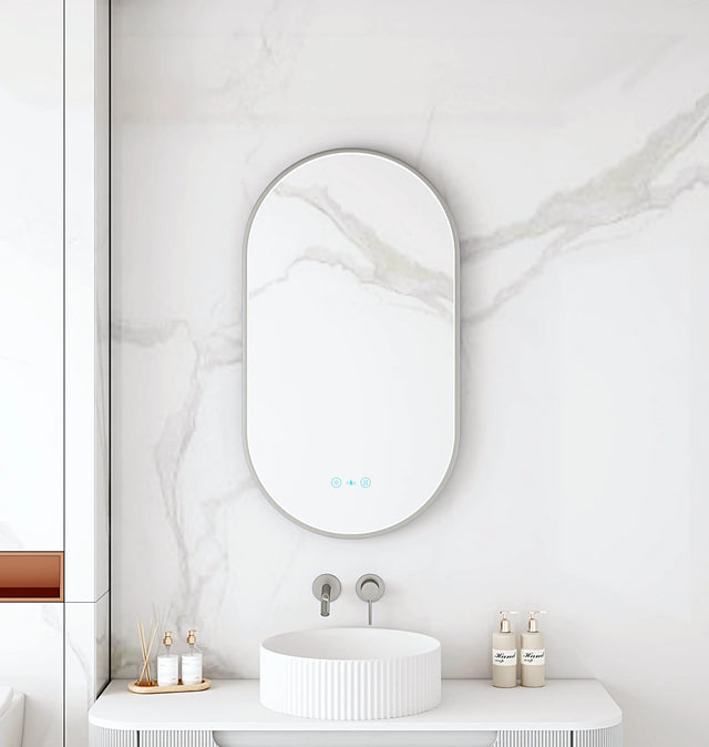 Maia 500×900mm LED Oval Mirror – Gun Metal Frame mercioaustralia