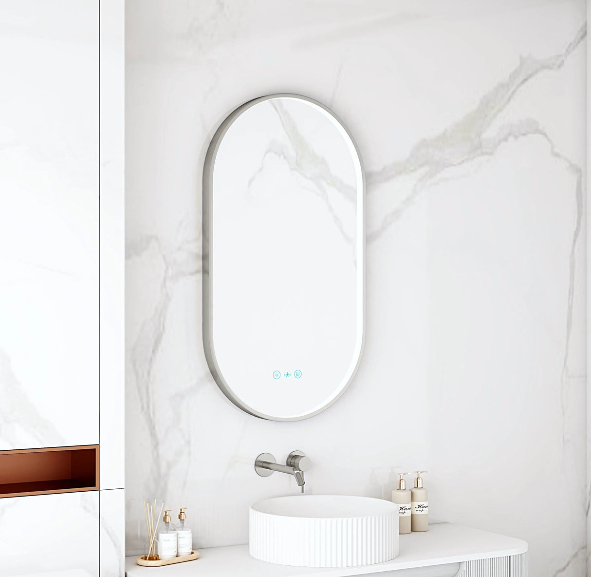 Maia 500×900mm LED Oval Mirror – Gun Metal Frame mercioaustralia