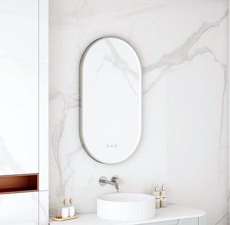 Maia 500×900mm LED Oval Mirror – Gun Metal Frame mercioaustralia