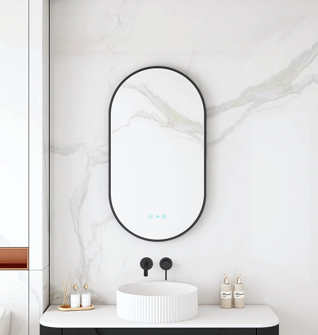 Maia 500×900mm LED Oval Mirror – Matt Black Frame mercioaustralia