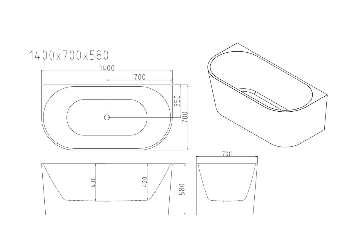 Musen Ultra-Thin Back-to-Wall Bathtub - Gloss White mercioaustralia