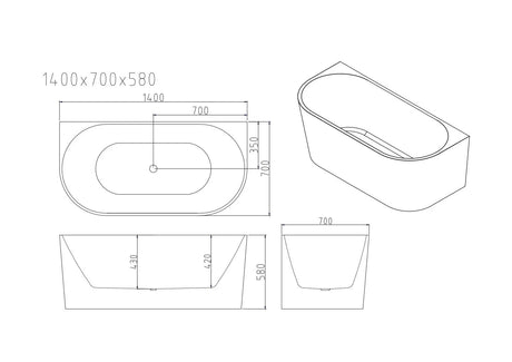 Musen Ultra-Thin Back-to-Wall Bathtub - Gloss White mercioaustralia