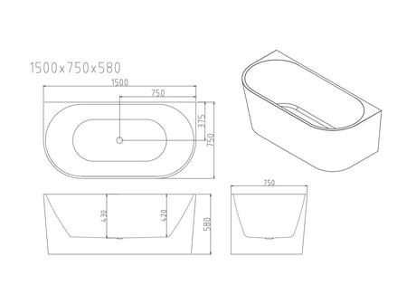 Musen Ultra-Thin Back-to-Wall Bathtub - Gloss White mercioaustralia