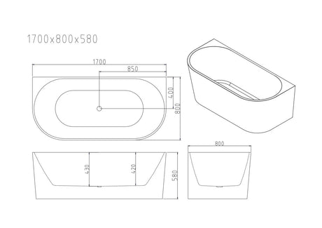 Musen Ultra-Thin Back-to-Wall Bathtub - Gloss White mercioaustralia