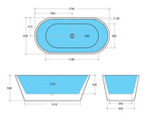 Ovia Gloss White Free Standing Bathtub 1700*830*580mm Poseidonbk