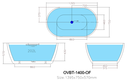 Olivia Matte White Free Standing Bathtub 1395*750*570mm Poseidonbk