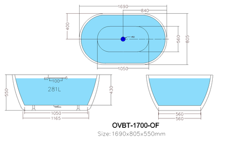 Olivia Matte White Free Standing Bathtub 1690*805*550mm Poseidonbk