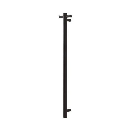 Round Vertical Matt Black Electric Heated Towel Rack Single Bar Aquaperla