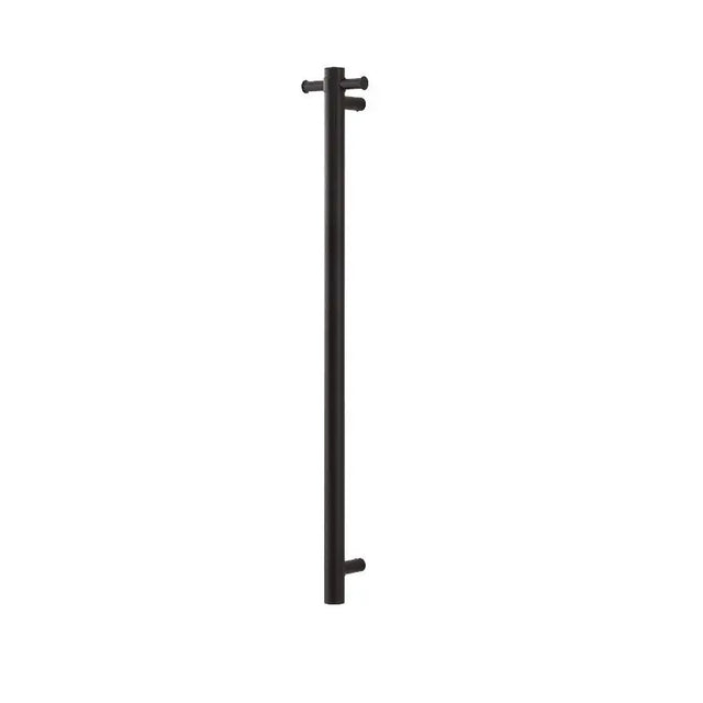Round Vertical Matt Black Electric Heated Towel Rack Single Bar Aquaperla