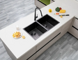 Handmade Stainless Steel Gun Metal Double Bowl Kitchen Sink 1.2mm (Top/Flush/Undermount) 770*450*215mm Aquaperla