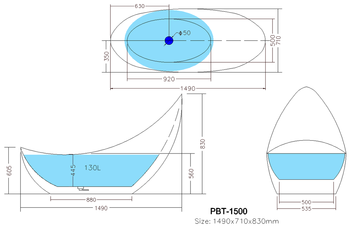 Posh Matte White Free Standing Bathtub 1490*710*830mm Poseidonbk