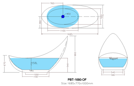Posh Matte White Free Standing Bathtub 1685*770*1000mm Poseidonbk