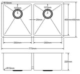 Stainless Steel Double Bowl Sink 775*450*220mm Poseidonbk