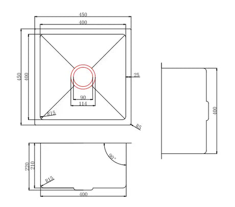 Stainless Steel Sink 450*450*220mm Poseidonbk
