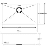 Stainless Steel Sink 750*450*220mm Poseidonbk