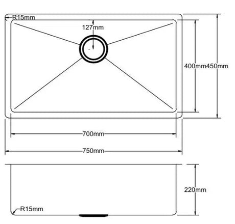 Stainless Steel Sink 750*450*220mm Poseidonbk