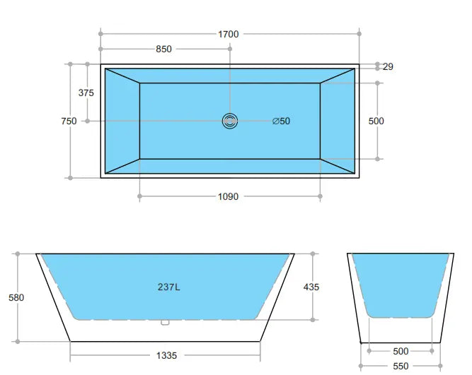 Qubist Gloss White Free Standing Bathtub 1700*750*580mm Poseidonbk