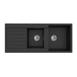 Matte Black Double Bowl With Drainer Quartz Sink 1160*500*216mm Poseidonbk