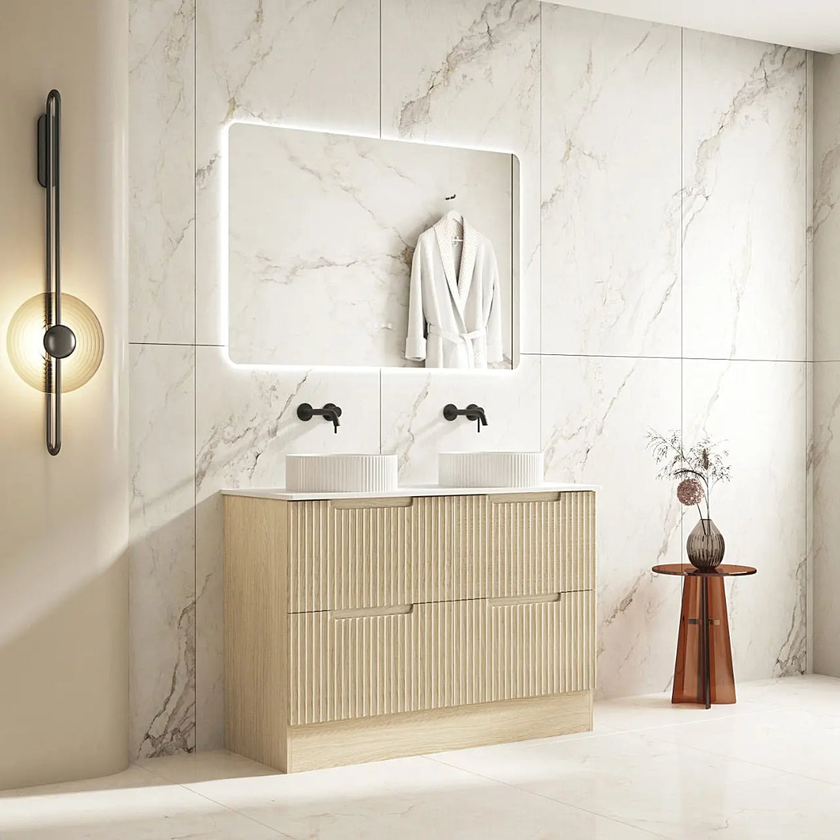Fluted Rhea 1200mm Freestanding Cabinet - Natural Oak mercioaustralia