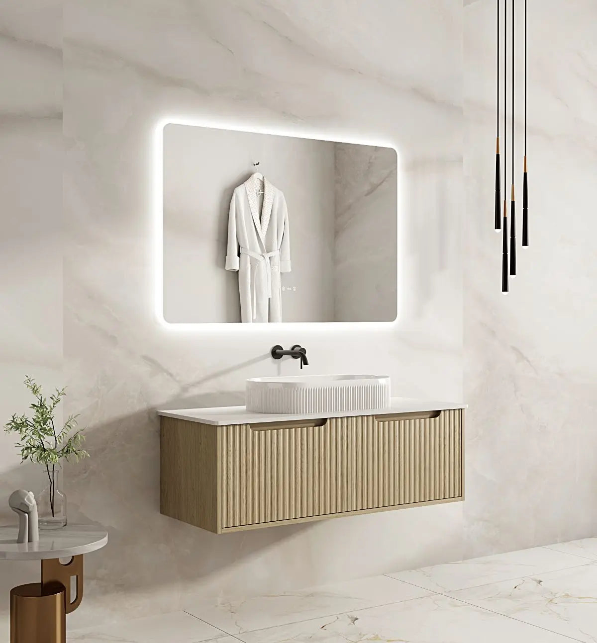 Fluted Rhea 1200mm Wall-Hung Cabinet - Natural Oak mercioaustralia
