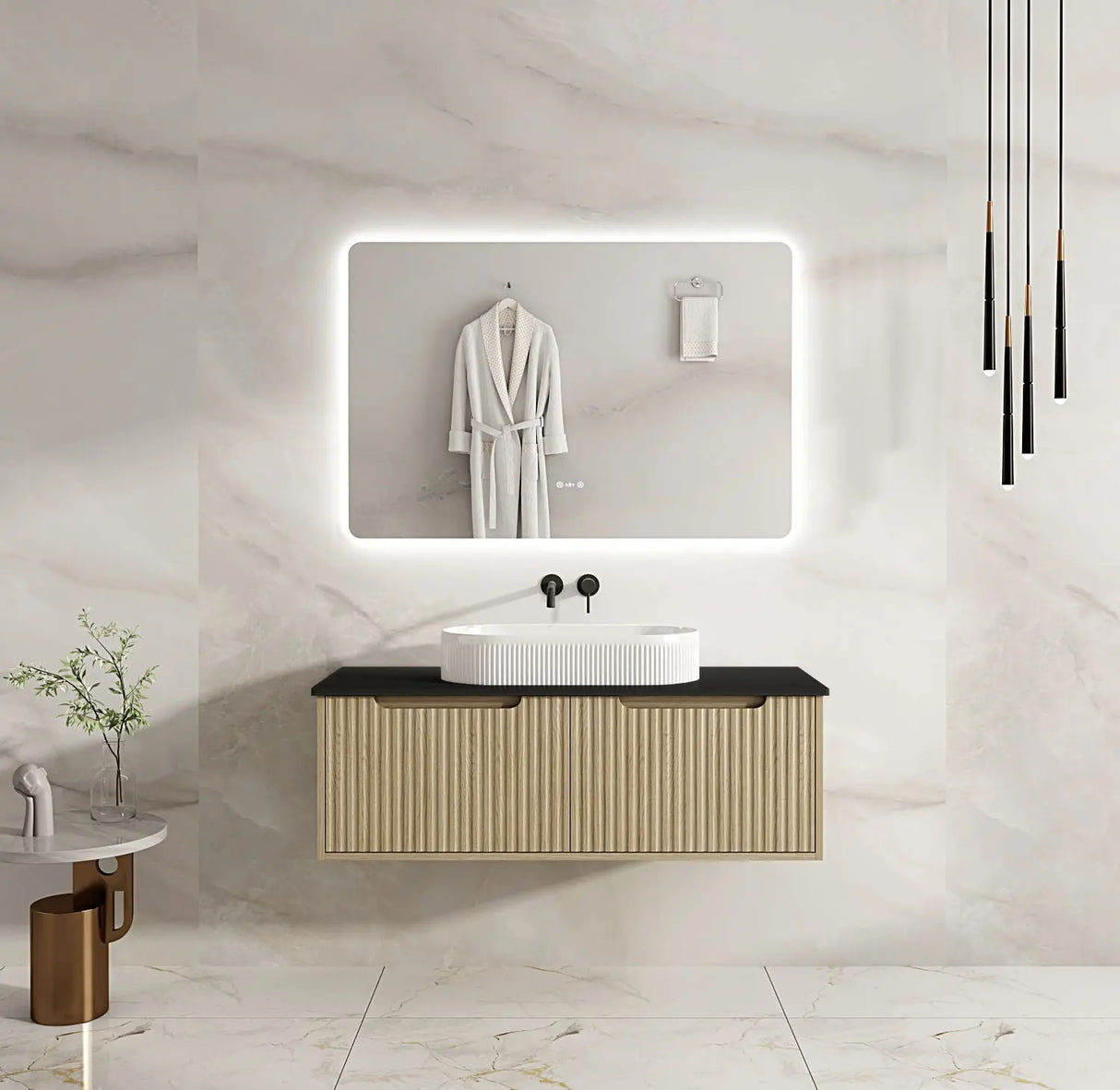 Fluted Rhea 1200mm Wall-Hung Cabinet - Natural Oak mercioaustralia