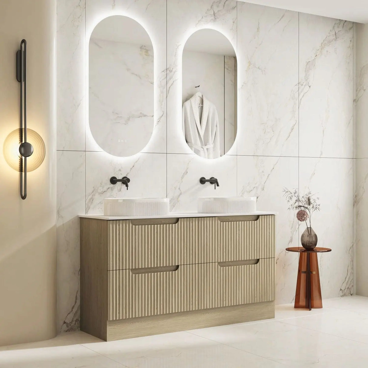 Fluted Rhea 1500mm Freestanding Cabinet - Natural Oak mercioaustralia
