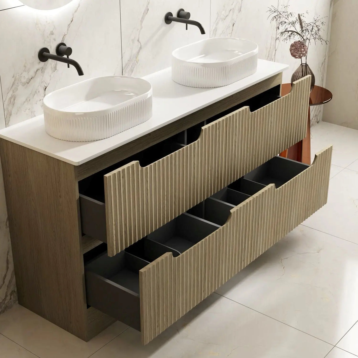 Fluted Rhea 1500mm Freestanding Cabinet - Natural Oak mercioaustralia