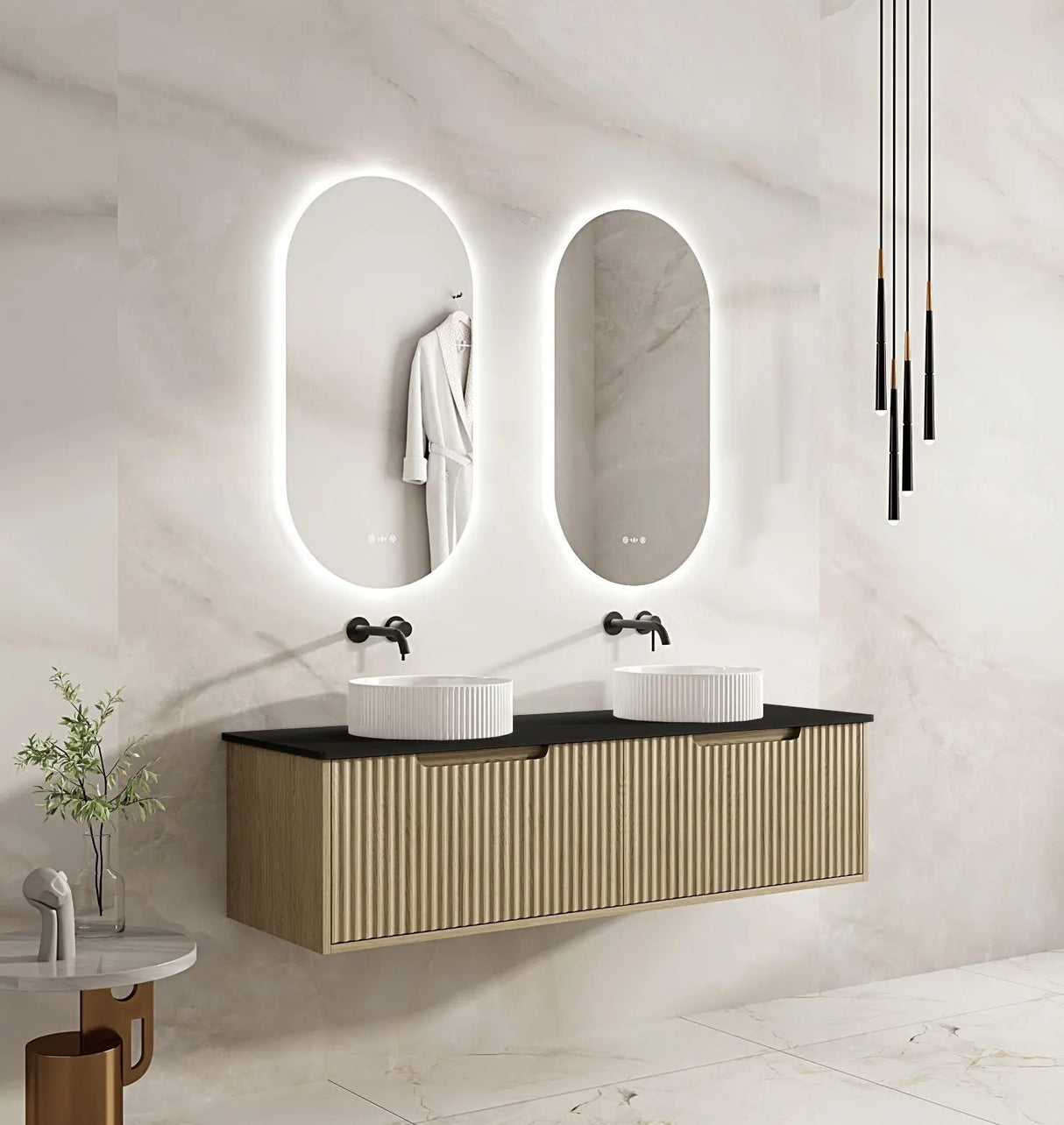 Fluted Rhea 1500mm Wall-Hung Cabinet - Natural Oak mercioaustralia