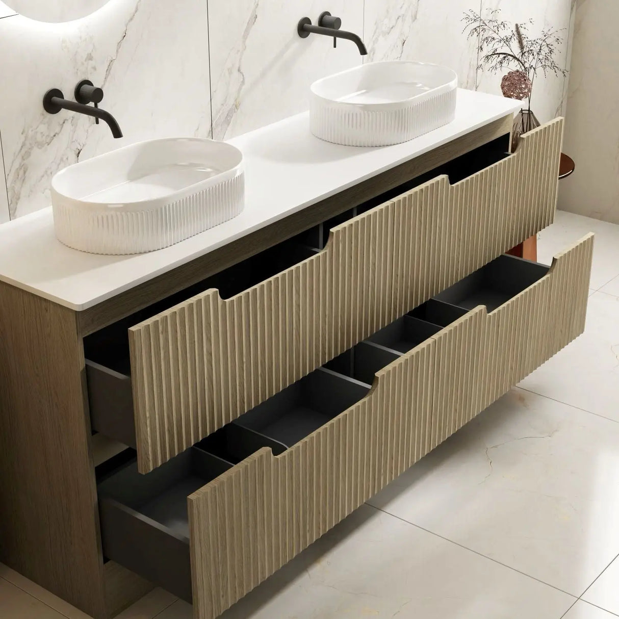 Fluted Rhea 1800mm Freestanding Cabinet - Natural Oak mercioaustralia