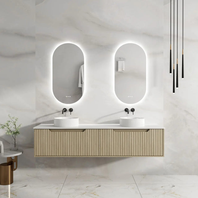 Fluted Rhea 1800mm Wall-Hung Cabinet - Natural Oak mercioaustralia