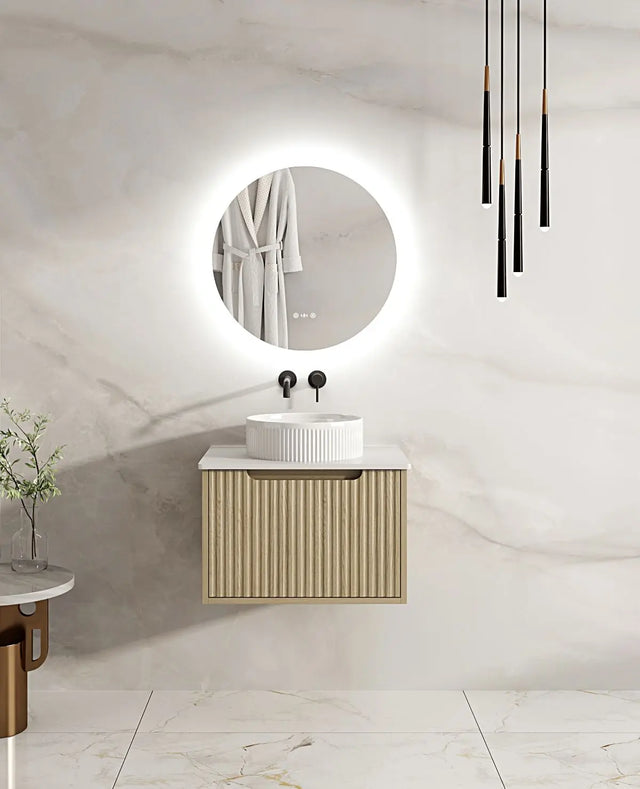 Fluted Rhea 600mm Wall-Hung Cabinet - Natural Oak mercioaustralia