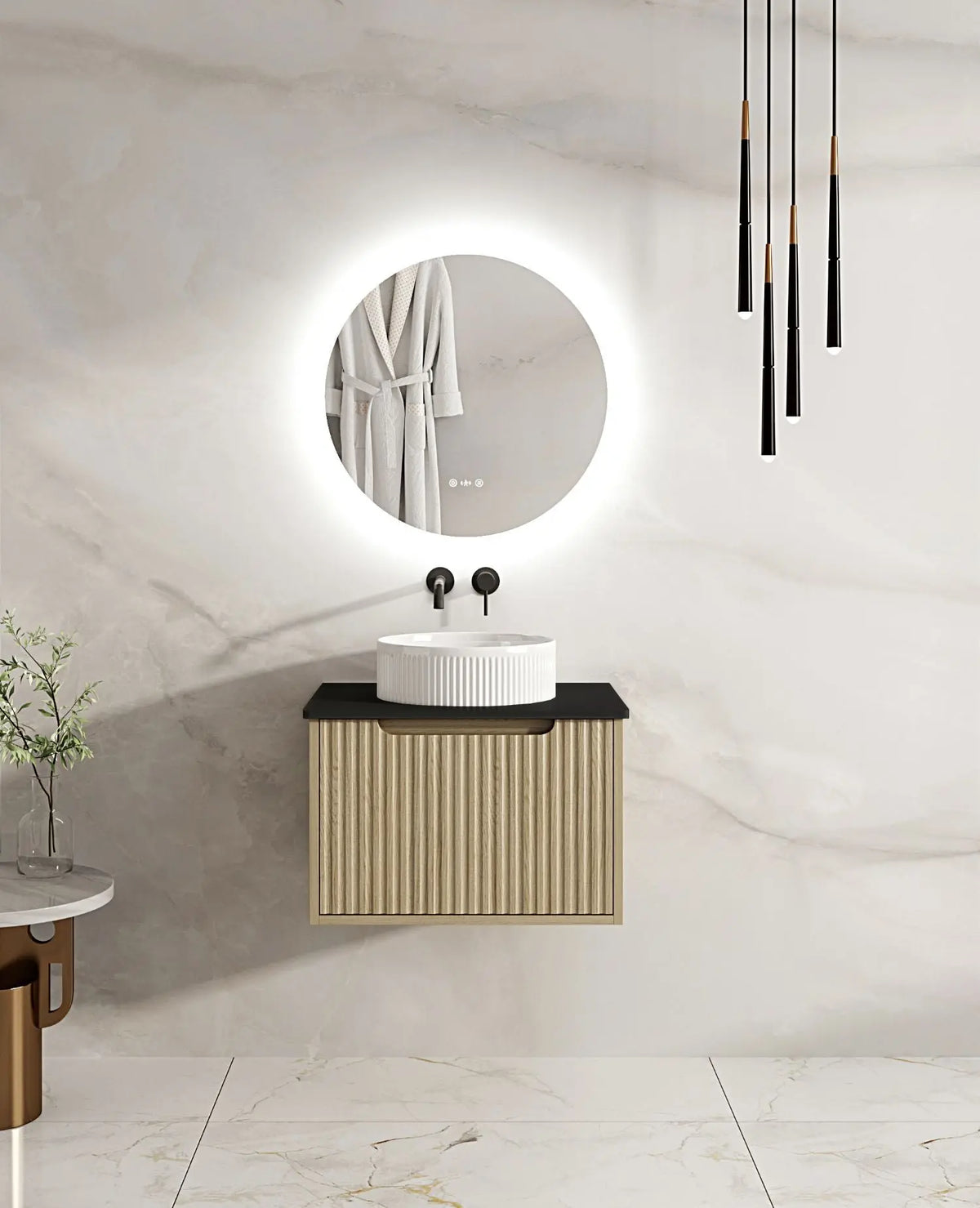 Fluted Rhea 600mm Wall-Hung Cabinet - Natural Oak mercioaustralia