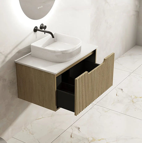 Fluted Rhea 750mm Wall-Hung Cabinet - Natural Oak mercioaustralia