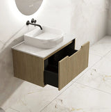 Fluted Rhea 750mm Wall-Hung Cabinet - Natural Oak mercioaustralia