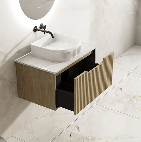 Fluted Rhea 750mm Wall-Hung Cabinet - Natural Oak mercioaustralia
