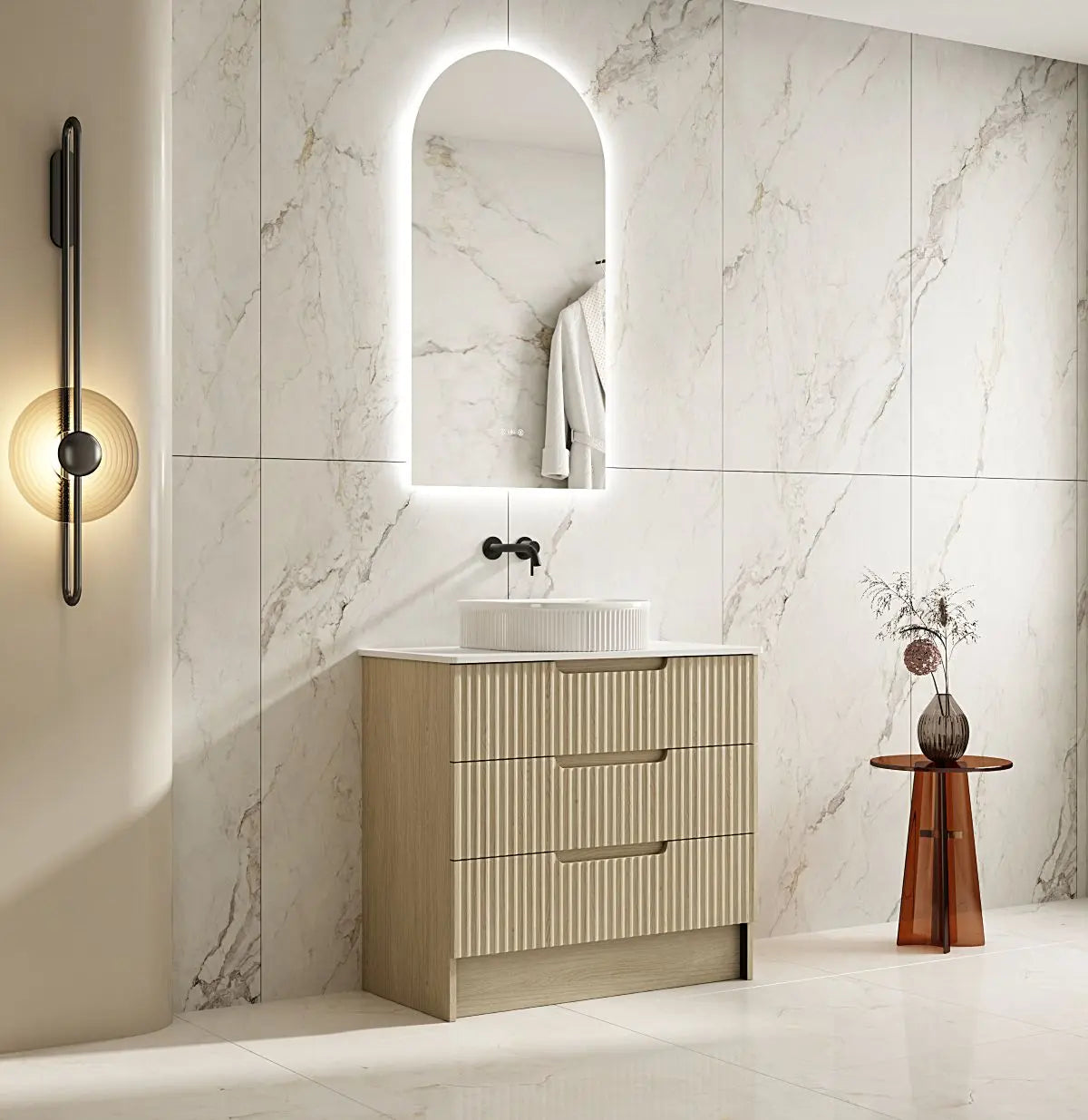 Fluted Rhea 900mm Freestanding Cabinet - Natural Oak mercioaustralia