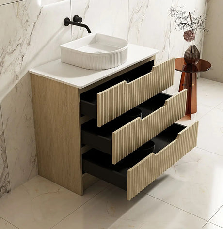 Fluted Rhea 900mm Freestanding Cabinet - Natural Oak mercioaustralia