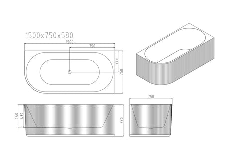 Rose V-Groove Corner Bathtub - Matt White mercioaustralia